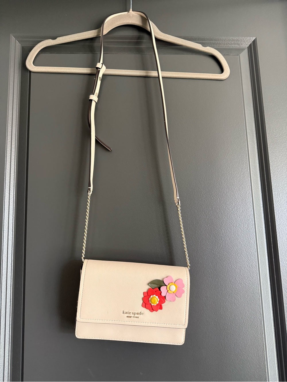 kate spade Cream Crossbody with Pink and Red Floral Accents